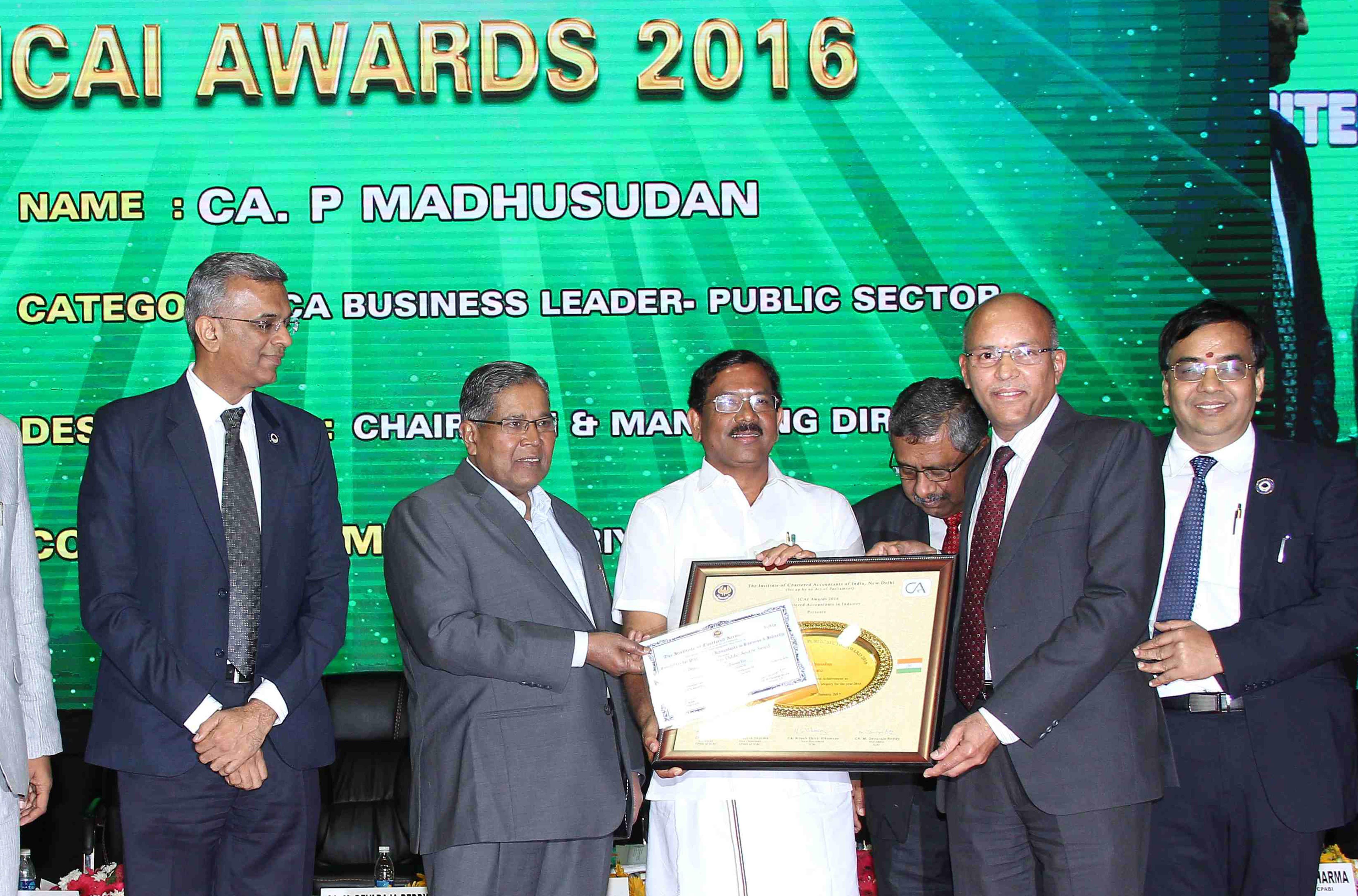 Sri P Madhusudan, CMD, RINL,  awarded the CA Business Leader Award