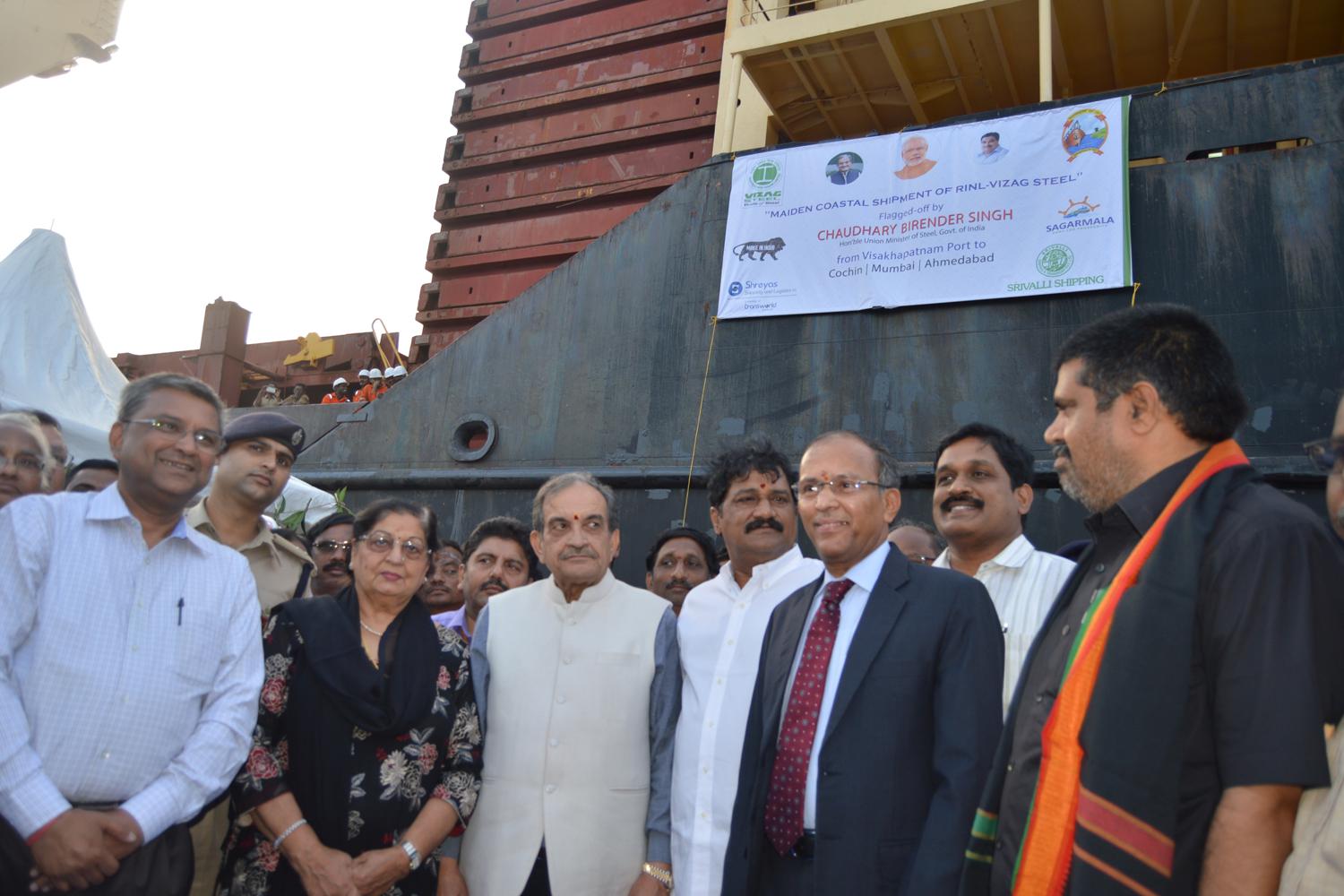 Union Steel Minister flags-off maiden Coastal Shipment of  RINL-Vizag Steel at Visakhapatnam