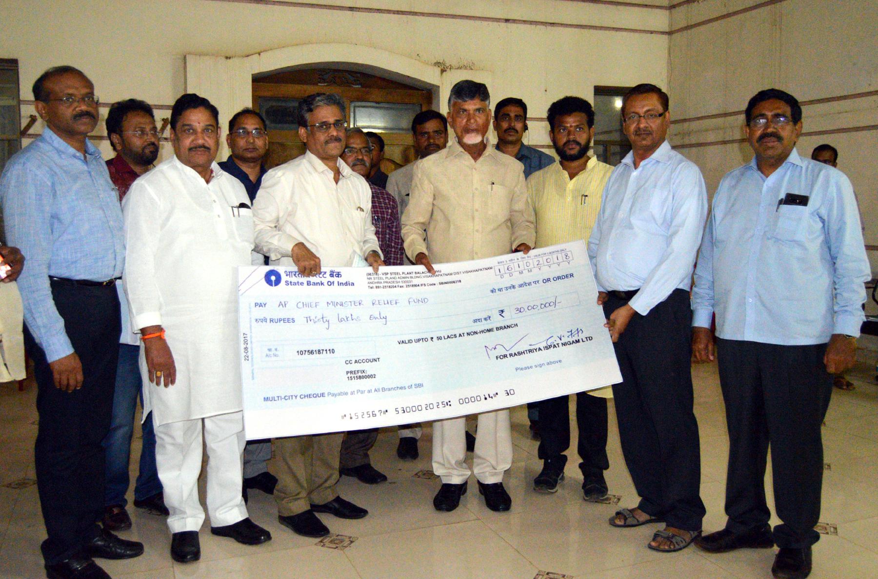 Titli Cyclone: Vizag Steel contributes Rs 30 lakhs to   AP CM Relief Fund