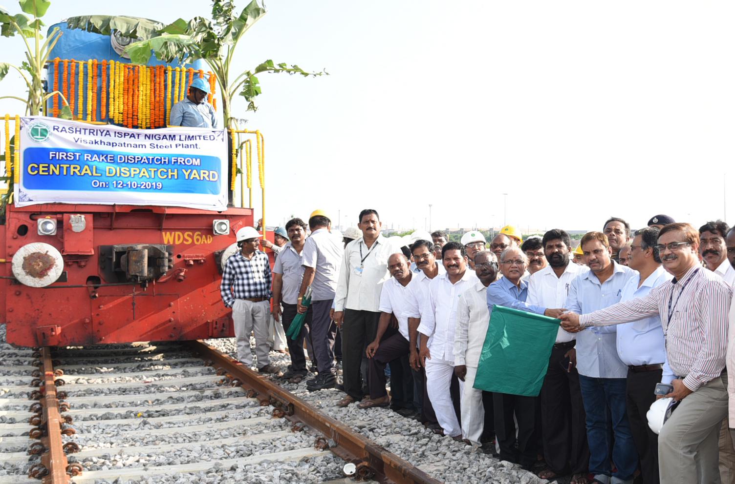 Sri PK Rath, CMD flags off Rail dispatch of VSP products from Central Dispatch Yard
