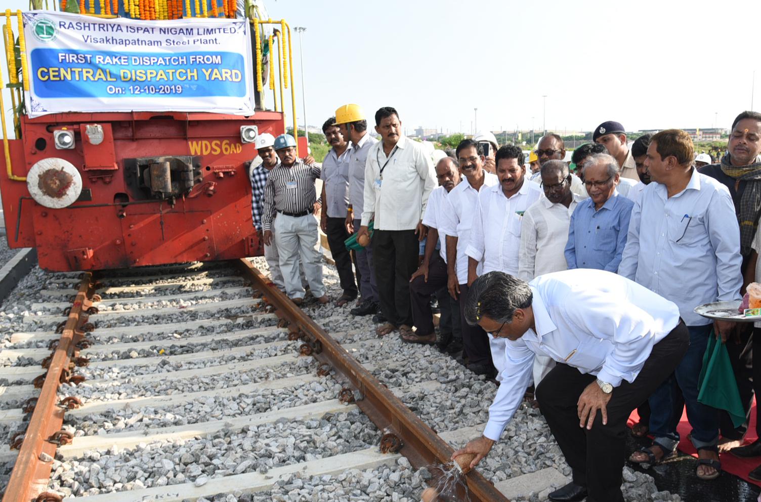Sri PK Rath, CMD flags off Rail dispatch of VSP products from Central Dispatch Yard